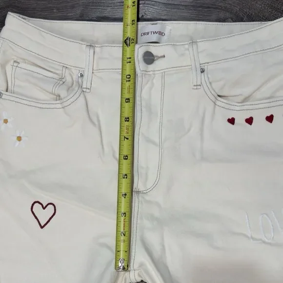 Driftwood Royce Straight Leg Jeans Love Notes Embroidered Hearts Roses Sz 29 - Picture 6 of 10